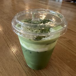 Matcha latte with salted cream top Matcha latte with salted cream top
