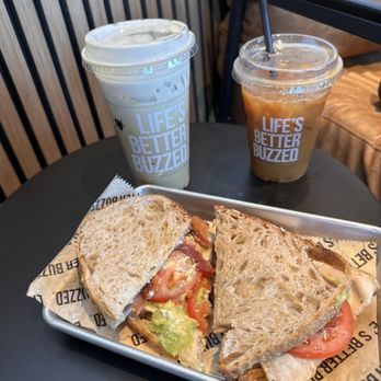 Better Buzz Coffee San Jacinto - Presto sandwich vanilla latte with bananan foam and horchata latte - Coffee & Tea Near Me - San Jacinto, California Better Buzz Coffee San Jacinto - Presto sandwich vanilla latte with bananan foam and horchata latte - Coffee & Tea Near Me - San Jacinto, California