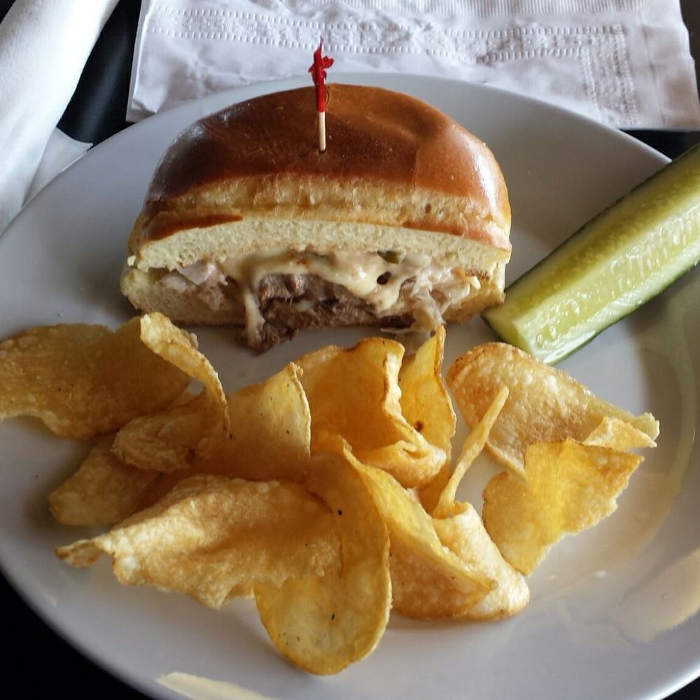 Bistro Le Bliss - Braised Short Ribs on Brioche; fench emmental cheese, sauerkraut and horseradish remoulade - French Near Me - West Bloomfield, Michigan