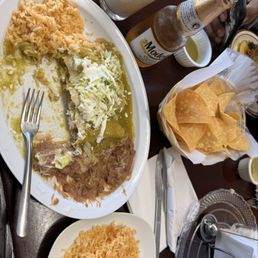 Verde enchilada w/ rice & beans Verde enchilada w/ rice & beans