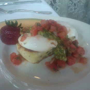 Julienne - Parmesan Crusted Potato Cake with Poached Eggs, Guacamole and Tomato Basil Salsa - New American Near Me - San Marino, California Julienne - Parmesan Crusted Potato Cake with Poached Eggs, Guacamole and Tomato Basil Salsa - New American Near Me - San Marino, California