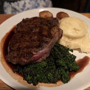 Ray's Boathouse - Applewood plank ribeye steak with mash and broccolini. - New American Near Me - Seattle, Washington Ray's Boathouse - Applewood plank ribeye steak with mash and broccolini. - New American Near Me - Seattle, Washington