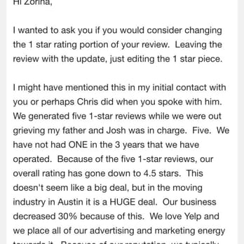 Green Gorilla Movers - Sheila Flores, co-owner, asking me to LIE on Yelp and change my review. After 2+ months. And no payment yet - Movers Near Me - Austin, Texas Green Gorilla Movers - Sheila Flores, co-owner, asking me to LIE on Yelp and change my review. After 2+ months. And no payment yet - Movers Near Me - Austin, Texas