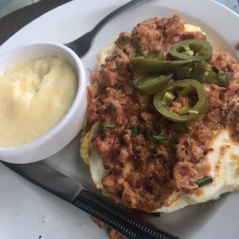 Station 400 - Biscuits & gravy (comes w/ eggs, chorizo gravy, & biscuits (of course)... cheese grits for the side - American Near Me - Sarasota, Florida Station 400 - Biscuits & gravy (comes w/ eggs, chorizo gravy, & biscuits (of course)... cheese grits for the side - American Near Me - Sarasota, Florida