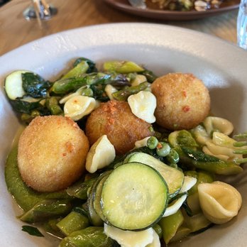 Johnston's Saltbox - Orecchiette in pea sauce with 3 cheese balls - New American Near Me - San Carlos, California Johnston's Saltbox - Orecchiette in pea sauce with 3 cheese balls - New American Near Me - San Carlos, California