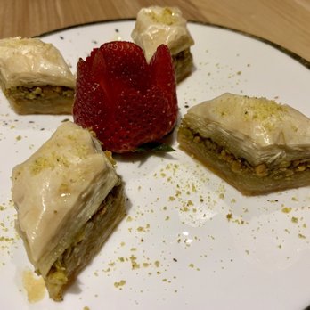 Yara - Baklava selection. - pretty use of a strawberry - Lebanese Near Me - New York, New York