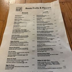 Roots Fruits and Flowers - Brunch & Lunch Menu August 2026