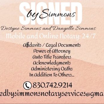 Signed By Simmons Notary Services - Business Card - Notaries Near Me Signed By Simmons Notary Services - Business Card - Notaries Near Me