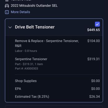 Y/D Automotive Mobile Services - The quote I received from the independent technician to fix Damages to the drive belt tensioner. - Auto Repair Near Me - San Antonio, Texas Y/D Automotive Mobile Services - The quote I received from the independent technician to fix Damages to the drive belt tensioner. - Auto Repair Near Me - San Antonio, Texas