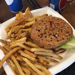 Teriyaki grilled chicken sandwich with fries Teriyaki grilled chicken sandwich with fries
