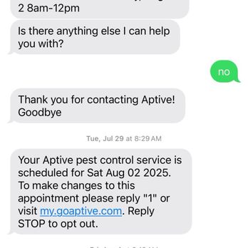 Aptive Pest Control - this was the appointment they didnt honor, they cancelled without letting me know. - Pest Control Near Me - Fife, Washington