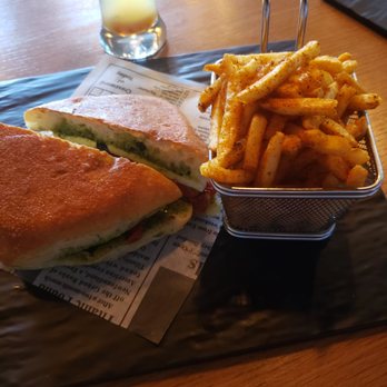 The Local Press - Portabello mushroom sandwich with cajun fries - Salad Near Me - Park, New York