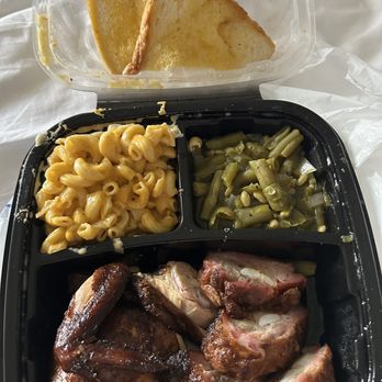 Ray's Real Pit BBQ Shack - 2 meat options- rib tips and dark meat, green beans and smoked Mac and cheese - Barbeque Near Me - Houston, Texas Ray's Real Pit BBQ Shack - 2 meat options- rib tips and dark meat, green beans and smoked Mac and cheese - Barbeque Near Me - Houston, Texas
