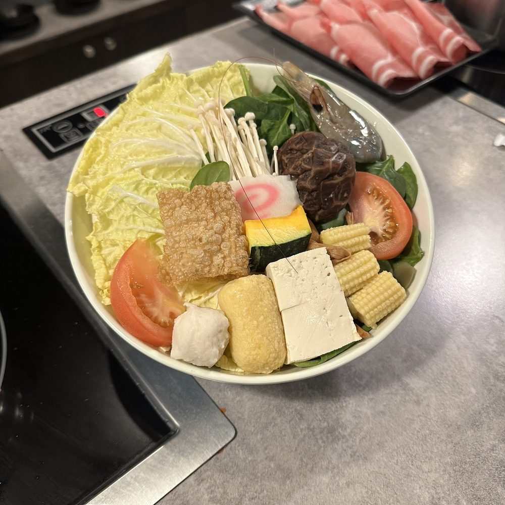 Pearl Hot Pot - Side basket with veggies and other hot pot items - Hot Pot Near Me - Burnaby, British Columbia