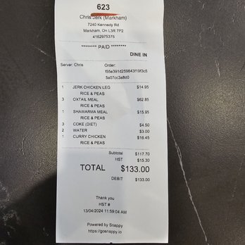 Chris Jerk - Family dinner - 2024-04-13 - Caribbean Near Me - Markham, Ontario