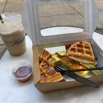 Franklin’s - Frozen Latte with Waffle Egg Sandwich - Cafes Near Me - Savannah, Georgia Franklin’s - Frozen Latte with Waffle Egg Sandwich - Cafes Near Me - Savannah, Georgia