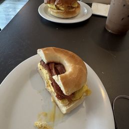 Iced Mocha, Iced Latte and Bagel with egg and cheese Iced Mocha, Iced Latte and Bagel with egg and cheese