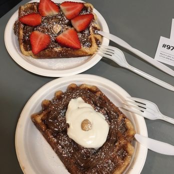 Little Gem Belgian Waffles - I'm Gemmin' - Nutella and strawberries Live Your Gem - Nutella and custard - Desserts Near Me - Berkeley, California Little Gem Belgian Waffles - I'm Gemmin' - Nutella and strawberries Live Your Gem - Nutella and custard - Desserts Near Me - Berkeley, California