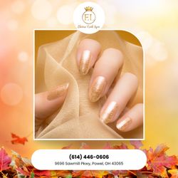 Elaine Nail Spa - Nude nails with golden glitter -- classic and radiant. A timeless glow that adds just the right sparkle to your effortless beauty!