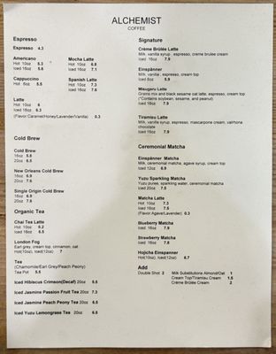 Menu photo 5 Alchemist Coffee Project Los Angeles, CA