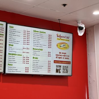 Bollywood 360 - a menu on a red wall - Pizza Near Me - Bothell, Washington