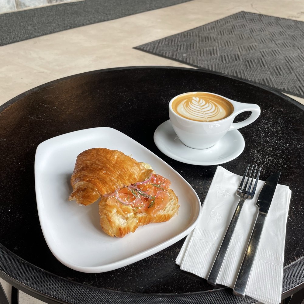 Society 57 - Latte and Smoked Salmon Croissant. - Coffee & Tea Near Me - Aurora, Illinois