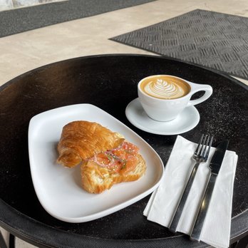 Society 57 - Latte and Smoked Salmon Croissant. - Coffee & Tea Near Me - Aurora, Illinois