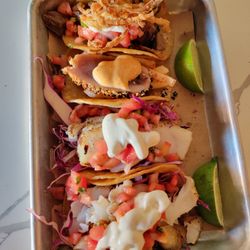 Ditch - Carne asada taco (top), then seared tuna, and two grilled fish tacos