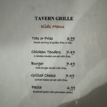 Tavern Grille - Kids menu - American Near Me - Murrieta, California