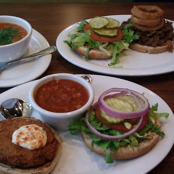 Veggie Grill by Next Level - All American stack burger, crab cake, chili, beef n barley... But vegan! - Vegan Near Me - Seattle, Washington Veggie Grill by Next Level - All American stack burger, crab cake, chili, beef n barley... But vegan! - Vegan Near Me - Seattle, Washington