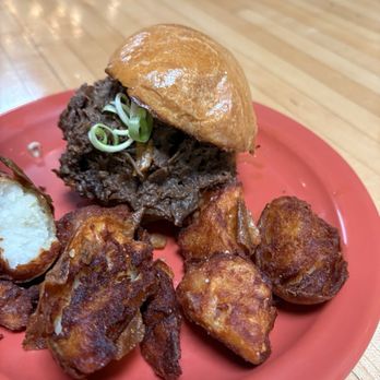Leftie Lees - Korean bbq sandwich with fried potatoes - Food Stands Near Me - Avondale Estates, Georgia
