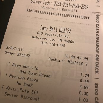 Taco Bell - Got a small discount for wait! Great staff and service here! - Fast Food Near Me - Noblesville, Indiana Taco Bell - Got a small discount for wait! Great staff and service here! - Fast Food Near Me - Noblesville, Indiana