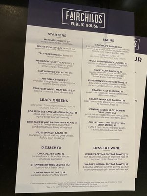 Menu photo 2 Fairchilds Public House Mountain View, CA