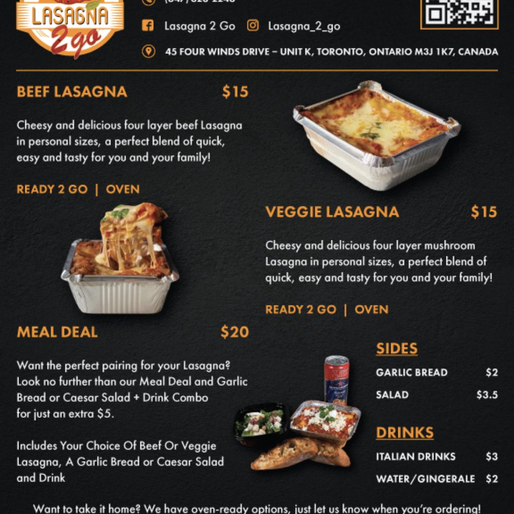 Lasagna 2 Go - a menu of lasagna - Food Delivery Services Near Me - Toronto, Ontario Lasagna 2 Go - a menu of lasagna - Food Delivery Services Near Me - Toronto, Ontario