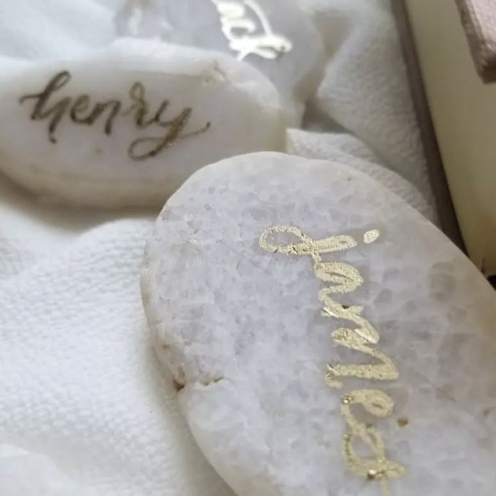 Kim Kalligraphy - Names written on rocks as placeholders. instagram.com/kimkalligraphy - Calligraphy Near Me Kim Kalligraphy - Names written on rocks as placeholders. instagram.com/kimkalligraphy - Calligraphy Near Me