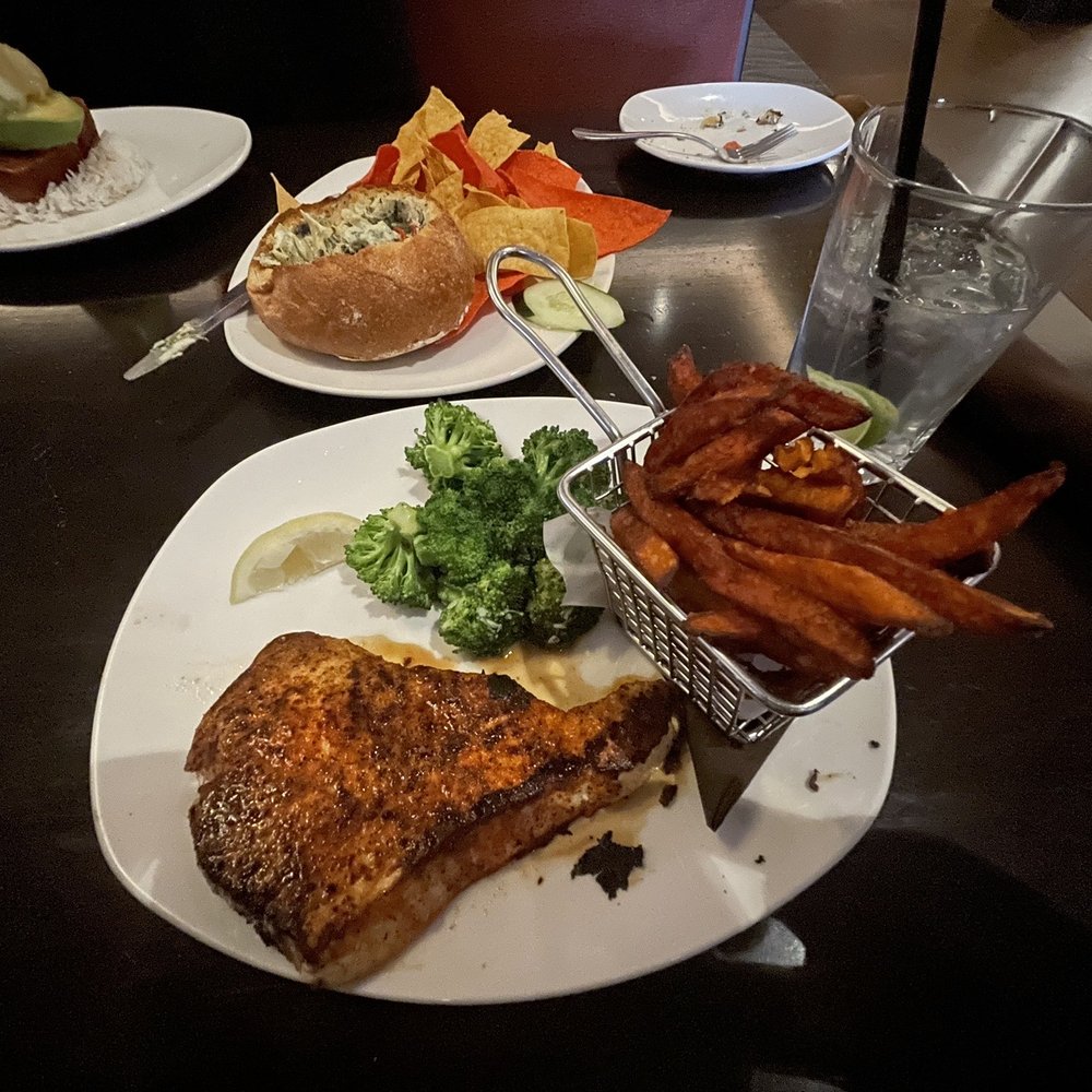110 Grill - This is a Cuban Swordfish with the sweet potato fries and broccoli. - New American Near Me - Worcester, Massachusetts 110 Grill - This is a Cuban Swordfish with the sweet potato fries and broccoli. - New American Near Me - Worcester, Massachusetts