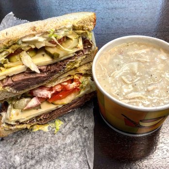 Soupy's - $7.89 lunch combo with roast beef, chicken and dumpling soup and a small drink. - Soup Near Me - Louisville, Kentucky Soupy's - $7.89 lunch combo with roast beef, chicken and dumpling soup and a small drink. - Soup Near Me - Louisville, Kentucky