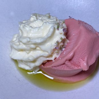 Lion & The Rambler - frog hollow flavor king pluot ice cream harpke farm's anise hyssop, ricotta mousse. A bit tart but the ricotta balances it out - New American Near Me - Coral Gables, Florida Lion & The Rambler - frog hollow flavor king pluot ice cream harpke farm's anise hyssop, ricotta mousse. A bit tart but the ricotta balances it out - New American Near Me - Coral Gables, Florida
