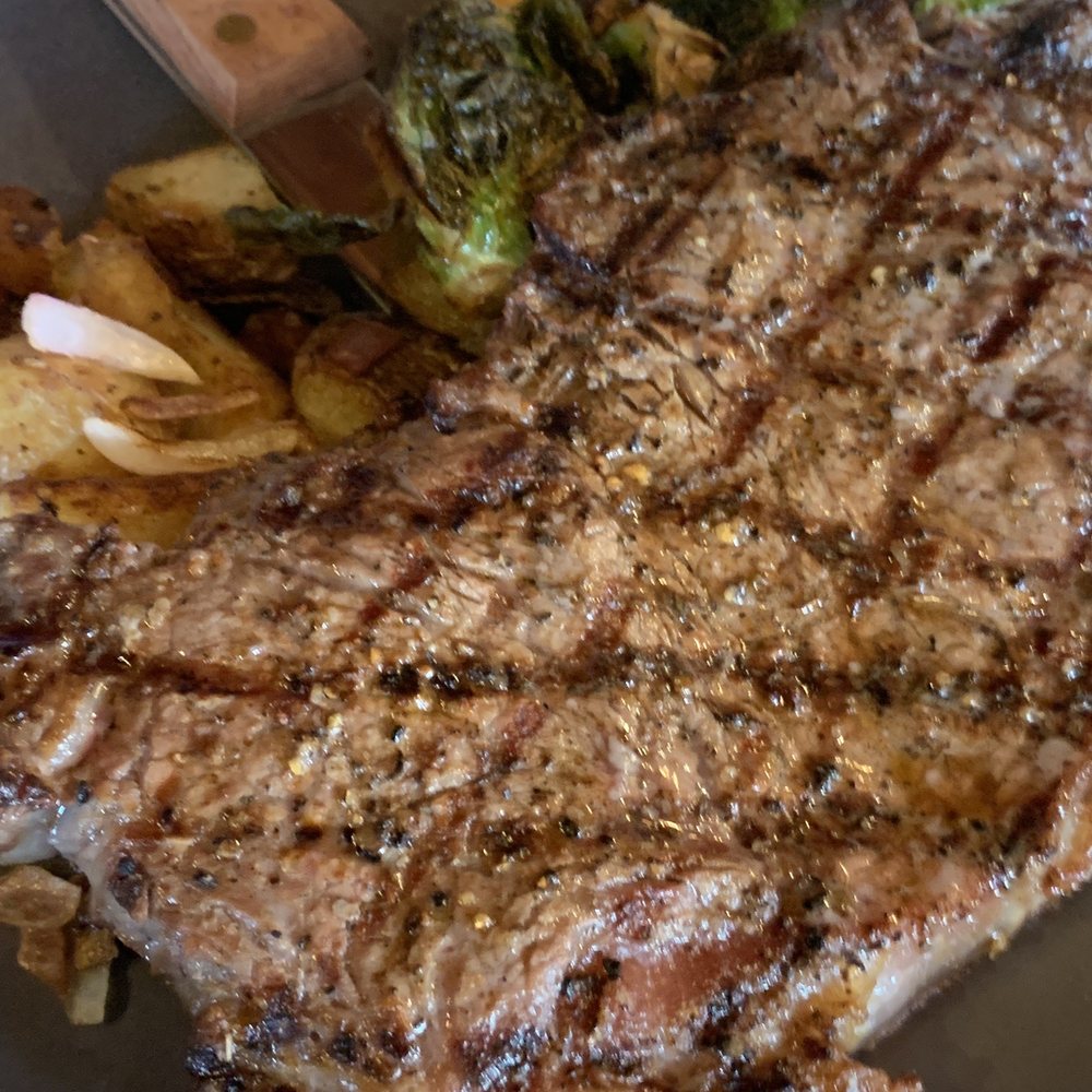 1852 on Austin - NY Strip with Brussels and roasted potatoes. - Comfort Food Near Me - Jefferson, Texas