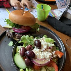 The Old Station - Awesome Burger. Greek salad