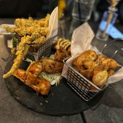 Virgils Gullah Kitchen & Bar - Starter sampler: Eggrolls, Wings, Fried Okra, Fish Nuggets