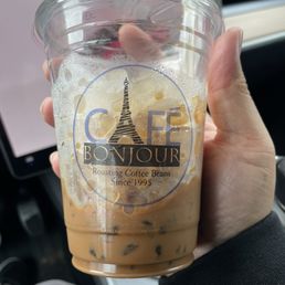 Strong iced coffee with condensed milk.