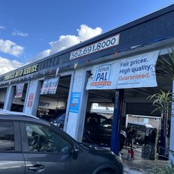 Purrfect Auto Service - Purrfect Auto Service garage, front. Faces Whittier Blvd. on the Southeast corner at Cypress.
