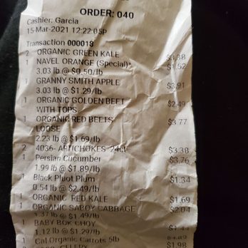 Peninsula Produce - the receipt for the order - Fruits & Veggies Near Me - Monterey, California Peninsula Produce - the receipt for the order - Fruits & Veggies Near Me - Monterey, California