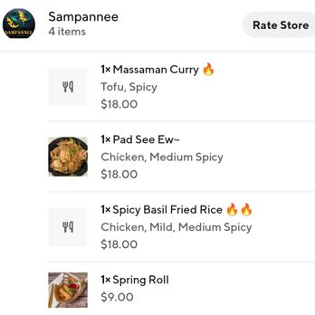 Sampannee Thai - DoorDash Receipt - Thai Near Me - Washington, DC, District of Columbia