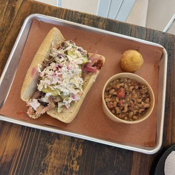 Knucklehead Barbecue - Knuckle Sandwich with Hoppin' John side - Barbeque Near Me - Mebane, North Carolina