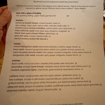 Passionfish - Dinner menu. - Seafood Near Me - Pacific Grove, California