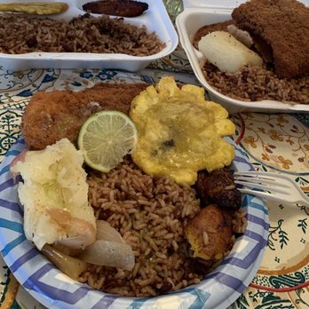Los Paisanos To Go - Rice n beans , yucca, tostones, maduros, pescado , and I like to top it off with there awesome salsa verde ;P - Latin American Near Me - Davie, Florida Los Paisanos To Go - Rice n beans , yucca, tostones, maduros, pescado , and I like to top it off with there awesome salsa verde ;P - Latin American Near Me - Davie, Florida