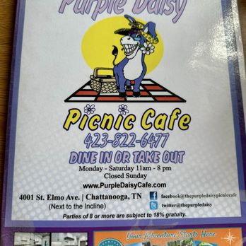 Purple Daisy Picnic Cafe - Cover of the menu - Barbeque Near Me - Chattanooga, Tennessee Purple Daisy Picnic Cafe - Cover of the menu - Barbeque Near Me - Chattanooga, Tennessee