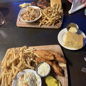 The Garage BBQ - Top: ribs, pulled chicken Bottom: haddock - Barbeque Near Me - Scarborough, Maine The Garage BBQ - Top: ribs, pulled chicken Bottom: haddock - Barbeque Near Me - Scarborough, Maine